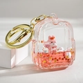 Portachiavi zaino in acrilico con coniglietto rosa e sabbia liquida con stelle - Rosa