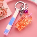 Creative fruit tea cup keychain in pink and orange with laser wristband and small bell - Strap Bell Style [Rose Red]
