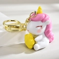 Portachiavi unicorno bianco con criniera rosa e stella su anello dorato metallo - Rosa con stella