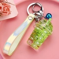 Creative kiwi juice cup keychain featuring liquid oil and a laser effect wrist strap - Strap Bell Style [Green]