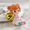Cute resin hoodie girl keychain with orange buns, golden bell, and metal clip accessory - Pink Girl/Bear