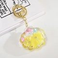 Acrylic seashell keychain with yellow liquid sand and gold lobster clasp - Sea Animal Style (Lemon Yellow)