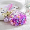 Acrylic purple shell oil-filled keychain with floating beads and pretty good glitter strap - Candy Bead Leather Rope Style (Purple)