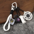 Porte-clés fitness avec mini haltère et kettlebell sur cordon tressé blanc pour sport - Style Kettlebell / Emballage en vrac / Blanc