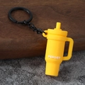 Macro shot of bright yellow mini cup keychain with Persist text and black metal ring - Yoga Tumbler-Yellow
