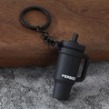 Detailed view of mini matte black protein shaker keychain with PERSIST lettering - Yoga Ice Bully Cup-Black
