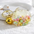 Acrylic shell keychain with pastel floating beads and large golden bell pendant - Candy Bead Bell Style (Lemon Yellow)