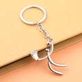 Close-up of a silver metal keychain featuring a creative trumpet-playing stickman figure - Horn Cheering Style - Silver