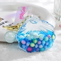 Shell liquid keychain with blue drifting sand and pretty good ribbon charm accessory - Candy Bead Leather Rope Style (Blue)