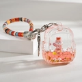Cute pink bunny liquid keychain with mini backpack pendant and beaded wristlet - Braided Rope Pink