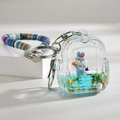Blue rabbit backpack liquid keychain with star sequins and rainbow braided lanyard - Braided Rope Blue