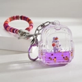 Cute purple schoolbag keychain with liquid sand, bunny doll and woven rope handle - Braided Rope Purple