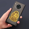 Adesivo metallico dorato con Buddha protettore per decorazione retro cellulare - Manjushri - Zodiaco Coniglio