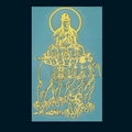 Detailed golden metal sticker of Samantabhadra Bodhisattva on a blue background - Samantabhadra - Dragon and Snake Zodiac