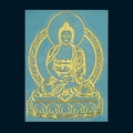 Adesivo buddista in lamina d'oro con motivo Buddha per decorazione telefono su verde - Vairocana - Zodiaco Pecora e Scimmia