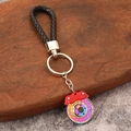 Porte-clés disque de frein de voiture avec rotor arc-en-ciel et sangle en cuir noir - Style Étrier Rouge