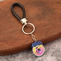 Porte-clés disque de frein avec pendentif dégradé coloré et cordon en cuir tressé - Style Étrier Bleu