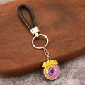 Porte-clés disque de frein avec rotor arc-en-ciel, étrier jaune et boucle en cuir noir - Style Étrier Jaune