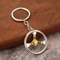 Portachiavi a forma di volante da corsa in metallo lucido con finitura argento e oro - Argento+Oro
