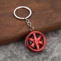 Creative red 6-spoke metal car wheel rim keychain with brake disc and red caliper - Red
