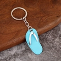 Creative light blue mini flip flop keychain with silver metal strap on wood background - Sky Blue
