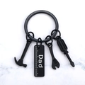 Father's Day black tool keychain with mini hammer, wrench, and Dad engraved ruler charm - DAD Black