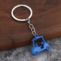 3D miniature golf cart keychain in vibrant blue finish with metal link and ring - Blue