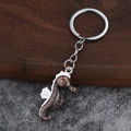 Portachiavi creativo a forma di cavalluccio marino in bronzo con anello d'argento - Rosso Antico
