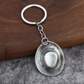 Detailed macro view of a vintage bronze cowboy hat keychain with intricate woven textures - Antique Pewter