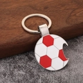 Metal soccer ball keychain bottle opener with red enamel pattern and sturdy silver split ring - Red Soccer Pattern Ball