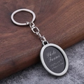 Silver metal oval photo frame keychain with split ring and swivel clasp for DIY pictures - Antique Pewter