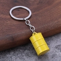 Porte-clés bidon d'huile en métal jaune industriel avec anneau et chaîne argentés - Jaune