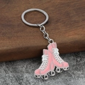 Zinc alloy pink roller skate keychain with double-row skates and silver metal ring - Pink