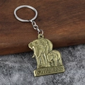 Detailed close-up of antique bronze elephant keychain with I Love Thailand engraved charm - Bronze