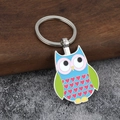 Blauwe emaille uil sleutelhanger met hartpatroon en zilveren metalen ring - Groen