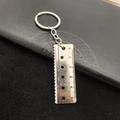 Mini stainless steel ruler keychain with 5cm scale and diameter measuring holes - Silver Black