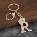 Porte-clés lettre R en alliage doré avec couronne et cristaux brillants pour sacs - Style Lettre R avec Couronne (R)