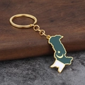 Golden Pakistan map keychain with green enamel and crescent star on a textured background - Gold