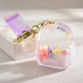 Porte-clés mini sac à dos en acrylique avec perles colorées et ruban holographique - Style Corde Bonbons Blanc
