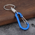 Llavero de mosquetón de aluminio azul con resorte de acero sobre fondo de piedra - Estilo Cuadrado Azul
