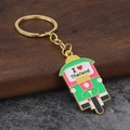 Colorful Thai Tuk-Tuk metal keychain featuring I Love Thailand and Taxi logo in gold finish - Green