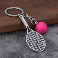 Tennis racket keychain with pink ball and silver metal finish for sports souvenirs - Rose Red