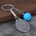 Creatieve tennisracket sleutelhanger met een blauwe bal en zilveren metalen ketting - Blauw