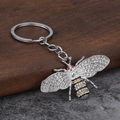 Luxe zilveren kristallen bijen sleutelhanger met strass en rode edelsteen details - Zilver