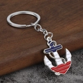 Vintage nautische anker sleutelhanger met rood, wit en blauw email op verchroomd metaal - Zilver