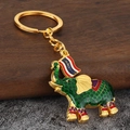 Detailed view of Thai elephant keychain with green enamel finish and Thailand flag emblem - Green