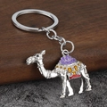Detail of silver camel keychain with purple enamel finish and small rhinestones - Silver + Purple