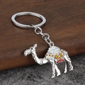 Detailed macro view of the silver camel keychain with colorful enamel and crystal accents - Silver & White