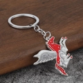 Portachiavi con Pegaso smaltato con motivi a stelle e anello d'argento su legno - Rosso