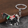Macro del portachiavi a forma di unicorno colorato con smalto e placcatura in metallo nero - Argento E Nero